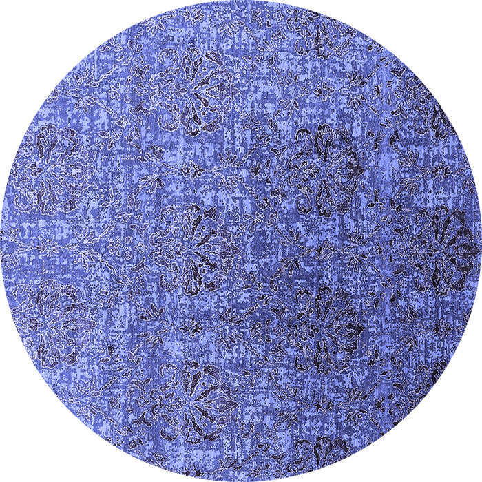 Round Machine Washable Oriental Blue Industrial Rug, wshurb1455blu