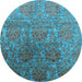 Round Machine Washable Oriental Light Blue Industrial Rug, wshurb1455lblu