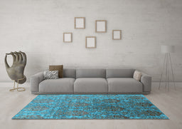 Machine Washable Oriental Light Blue Industrial Rug in a Living Room, wshurb1455lblu
