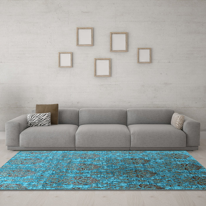 Machine Washable Oriental Light Blue Industrial Rug in a Living Room, wshurb1455lblu