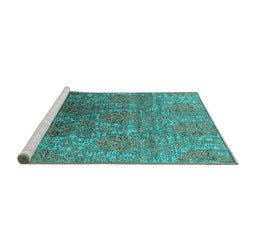 Sideview of Machine Washable Oriental Turquoise Industrial Area Rugs, wshurb1455turq