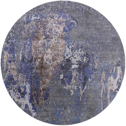 Round Machine Washable Industrial Modern Purple Navy Blue Rug, wshurb1456