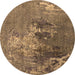 Round Oriental Brown Industrial Rug, urb1456brn