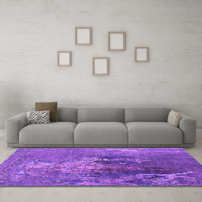 Machine Washable Oriental Purple Industrial Area Rugs in a Living Room, wshurb1456pur