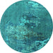 Round Oriental Turquoise Industrial Rug, urb1456turq