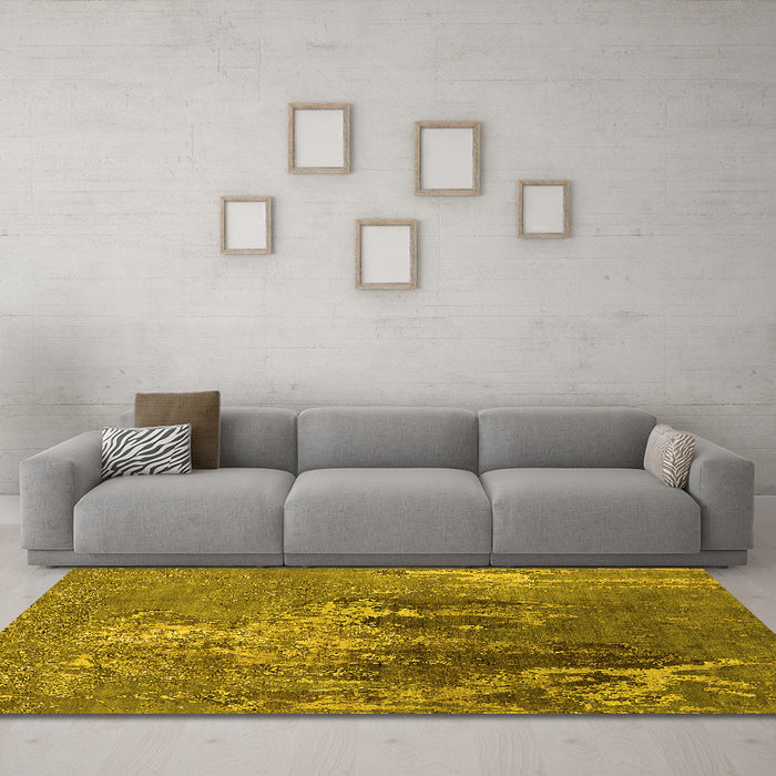Machine Washable Oriental Yellow Industrial Rug in a Living Room, wshurb1456yw
