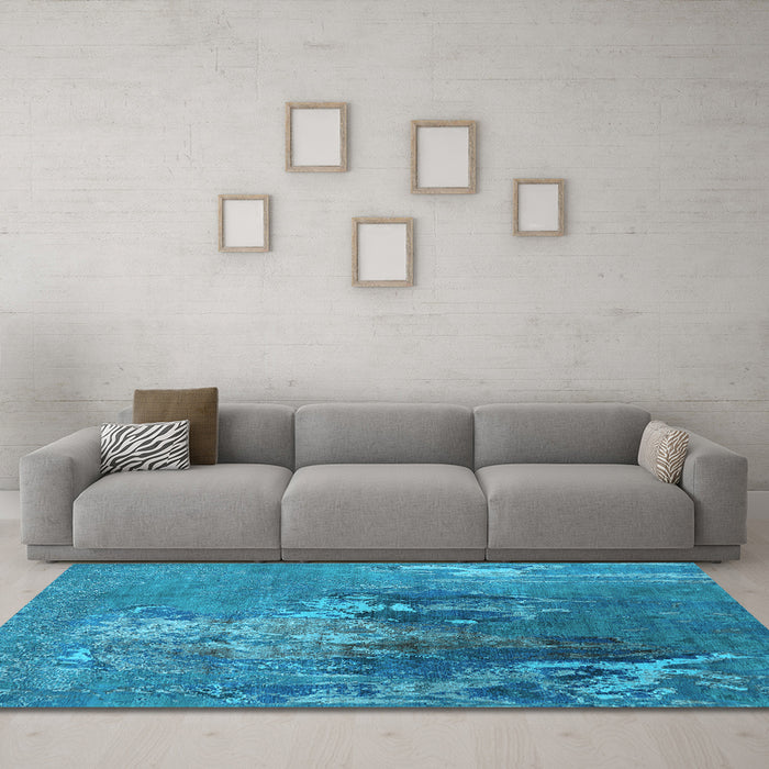 Machine Washable Oriental Light Blue Industrial Rug in a Living Room, wshurb1456lblu