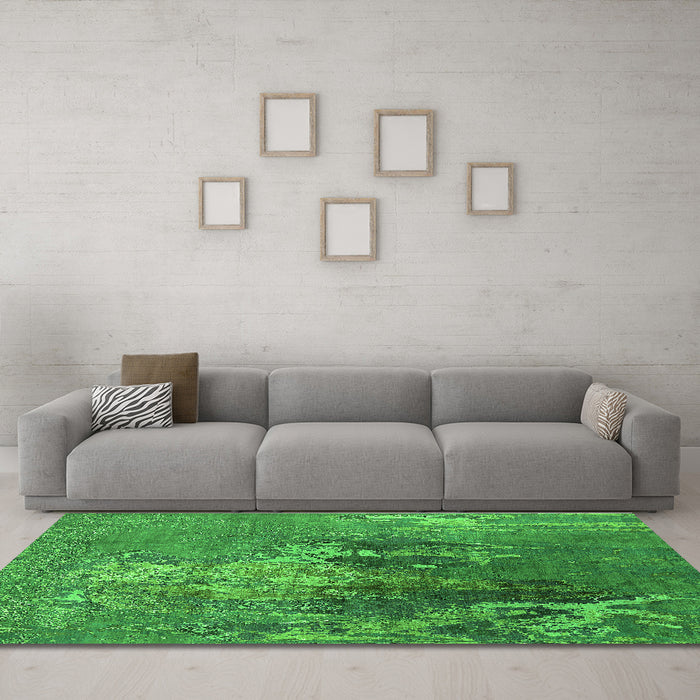Machine Washable Oriental Green Industrial Area Rugs in a Living Room,, wshurb1456grn