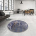 Round Mid-Century Modern Purple Navy Blue Oriental Rug in a Office, urb1456