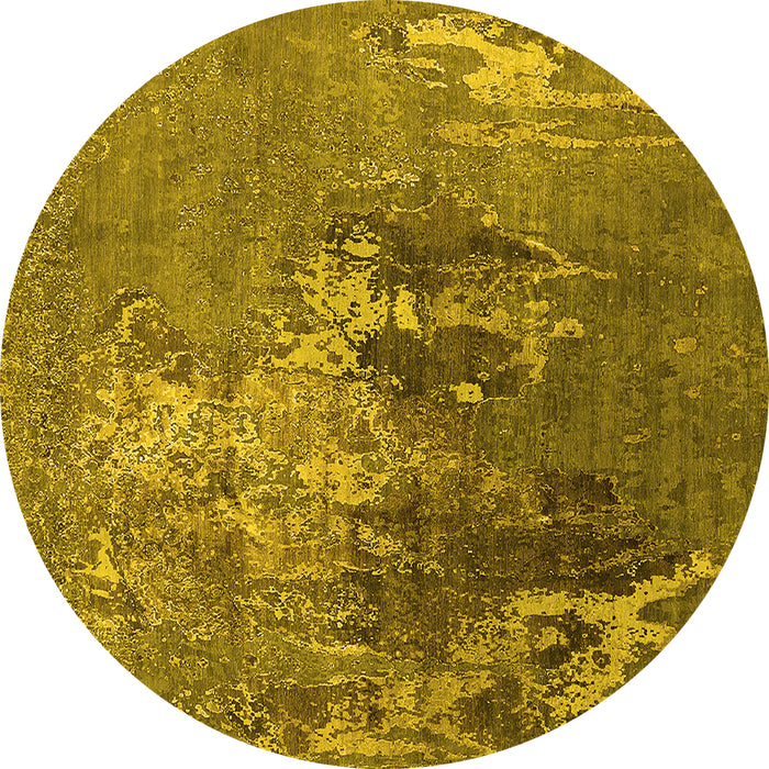 Round Machine Washable Oriental Yellow Industrial Rug, wshurb1456yw