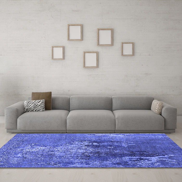 Machine Washable Oriental Blue Industrial Rug in a Living Room, wshurb1456blu