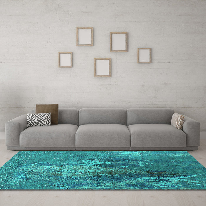 Machine Washable Oriental Turquoise Industrial Area Rugs in a Living Room,, wshurb1456turq