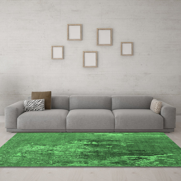 Machine Washable Oriental Emerald Green Industrial Area Rugs in a Living Room,, wshurb1456emgrn