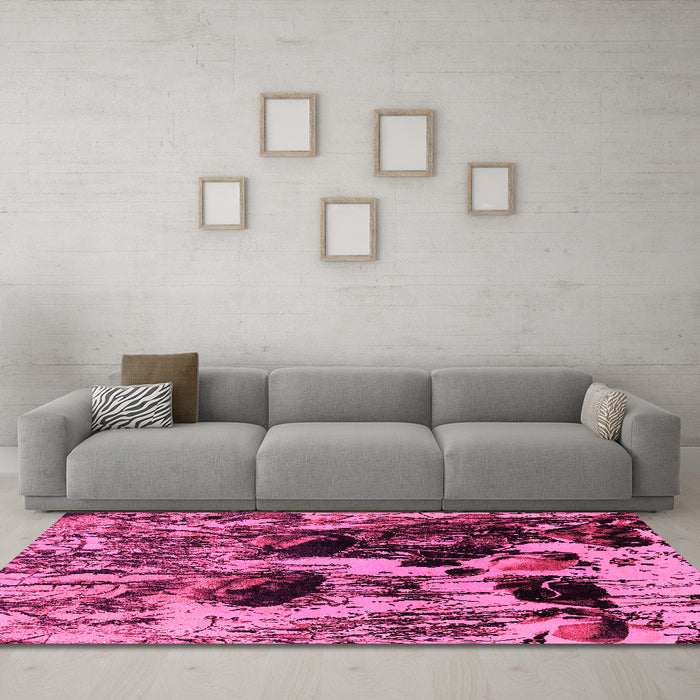 Machine Washable Oriental Pink Industrial Rug in a Living Room, wshurb1457pnk