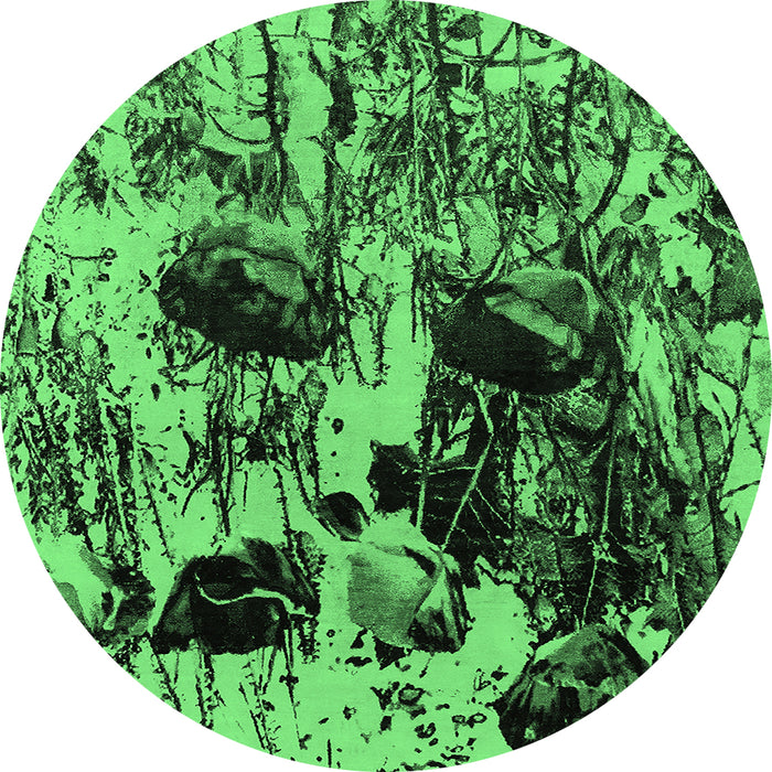 Round Machine Washable Oriental Emerald Green Industrial Area Rugs, wshurb1457emgrn