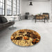 Round Mid-Century Modern Red Oriental Rug in a Office, urb1457