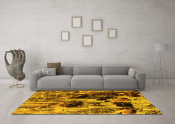 Machine Washable Oriental Yellow Industrial Rug in a Living Room, wshurb1457yw