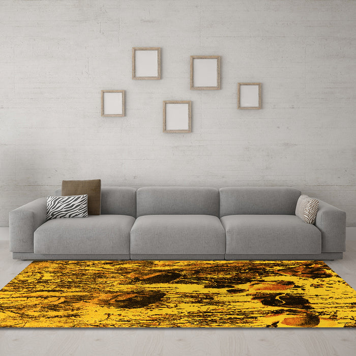 Machine Washable Oriental Yellow Industrial Rug in a Living Room, wshurb1457yw