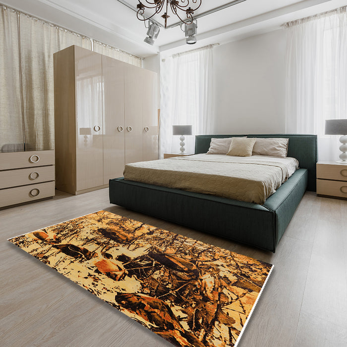Mid-Century Modern Red Oriental Rug in a Bedroom, urb1457