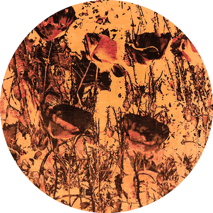 Round Machine Washable Oriental Orange Industrial Area Rugs, wshurb1457org