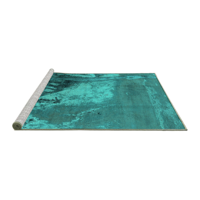 Sideview of Machine Washable Oriental Turquoise Industrial Area Rugs, wshurb1458turq