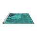 Sideview of Machine Washable Oriental Turquoise Industrial Area Rugs, wshurb1458turq