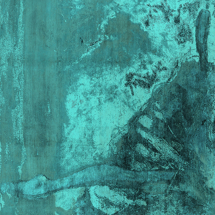 Square Machine Washable Oriental Turquoise Industrial Area Rugs, wshurb1458turq