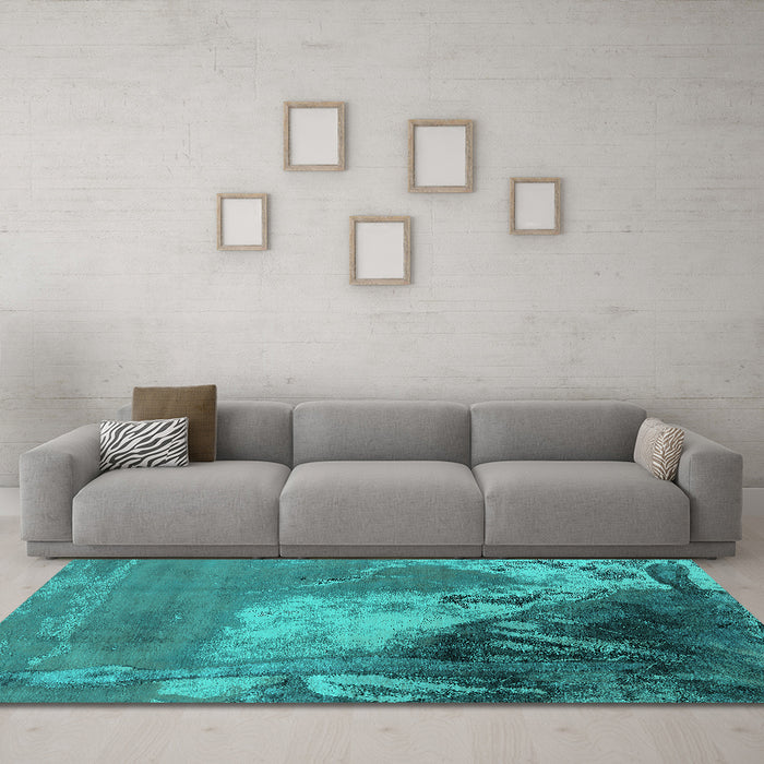 Machine Washable Oriental Turquoise Industrial Area Rugs in a Living Room,, wshurb1458turq