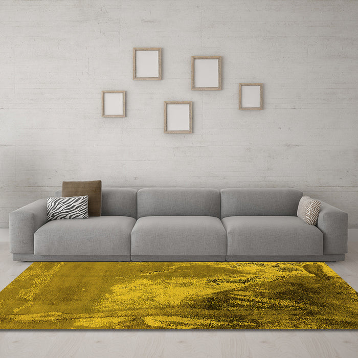 Machine Washable Oriental Yellow Industrial Rug in a Living Room, wshurb1458yw