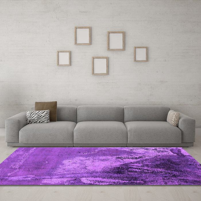 Machine Washable Oriental Purple Industrial Area Rugs in a Living Room, wshurb1458pur