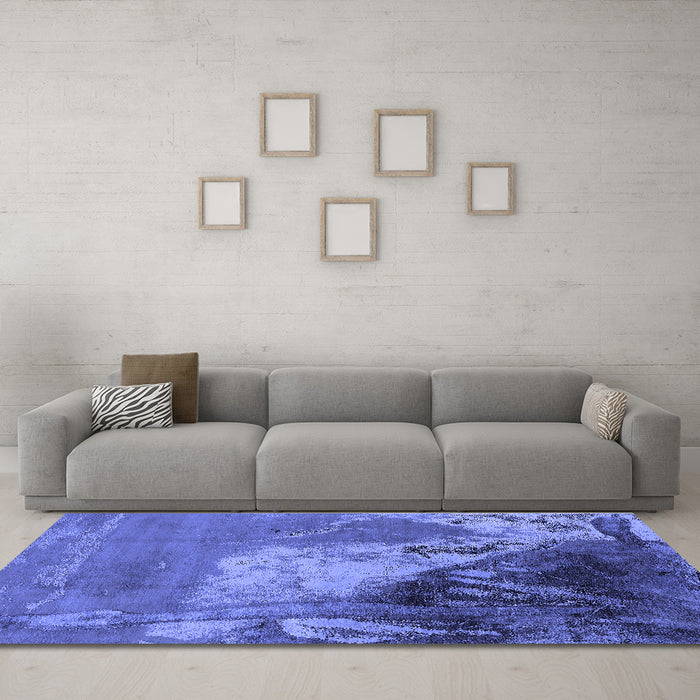 Machine Washable Oriental Blue Industrial Rug in a Living Room, wshurb1458blu