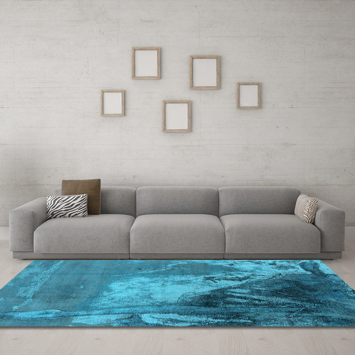 Machine Washable Oriental Light Blue Industrial Rug in a Living Room, wshurb1458lblu