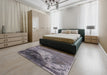 Mid-Century Modern Gray Oriental Rug in a Bedroom, urb1458