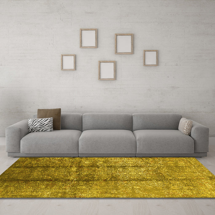 Machine Washable Oriental Yellow Industrial Rug in a Living Room, wshurb1459yw