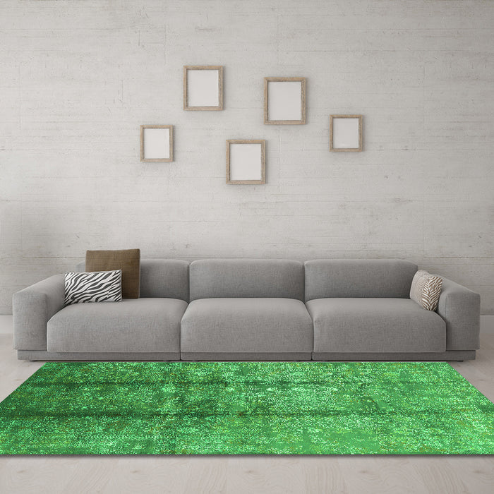Machine Washable Oriental Green Industrial Area Rugs in a Living Room,, wshurb1459grn