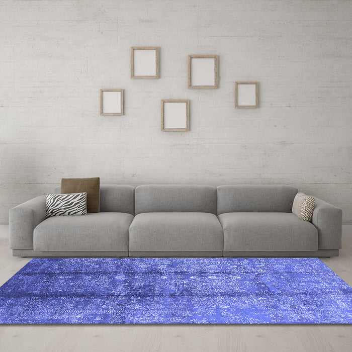 Machine Washable Oriental Blue Industrial Rug in a Living Room, wshurb1459blu