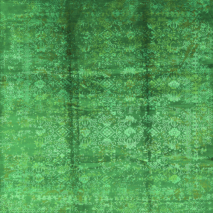 Square Machine Washable Oriental Green Industrial Area Rugs, wshurb1459grn