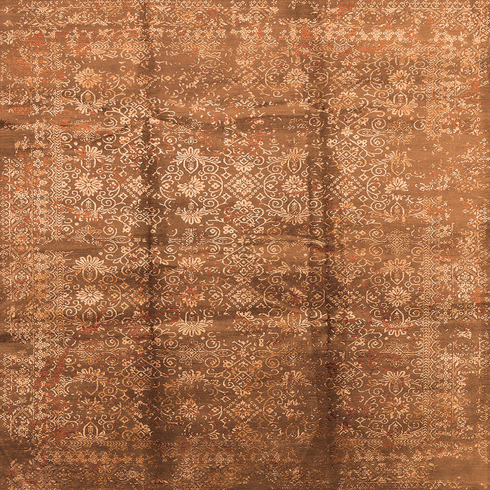Square Machine Washable Oriental Orange Industrial Area Rugs, wshurb1459org
