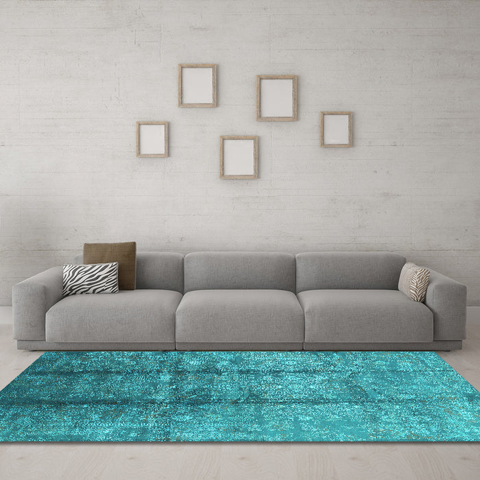 Machine Washable Oriental Turquoise Industrial Area Rugs in a Living Room,, wshurb1459turq