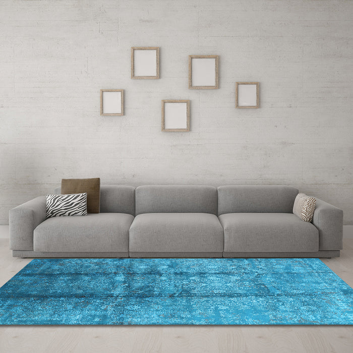 Machine Washable Oriental Light Blue Industrial Rug in a Living Room, wshurb1459lblu