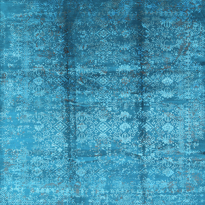 Square Machine Washable Oriental Light Blue Industrial Rug, wshurb1459lblu