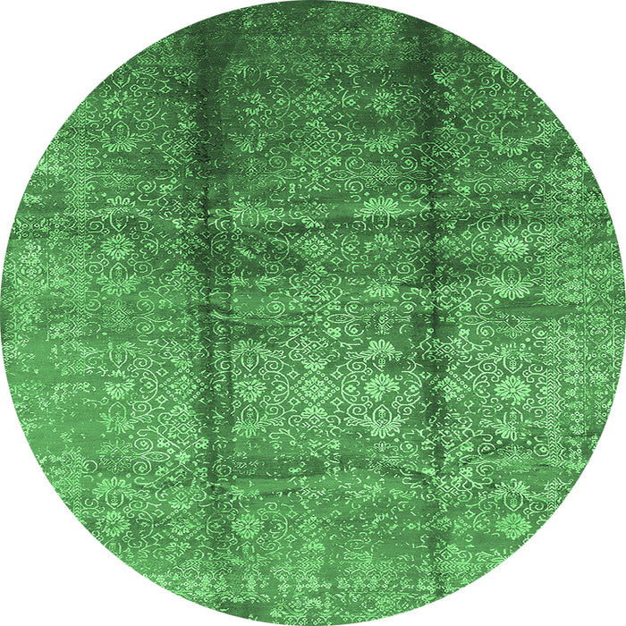 Round Machine Washable Oriental Emerald Green Industrial Area Rugs, wshurb1459emgrn