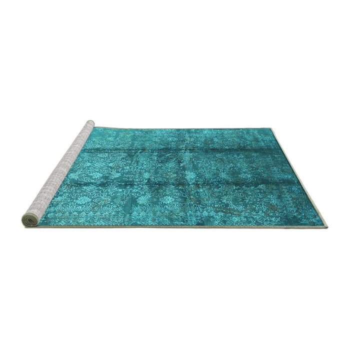 Sideview of Machine Washable Oriental Turquoise Industrial Area Rugs, wshurb1459turq