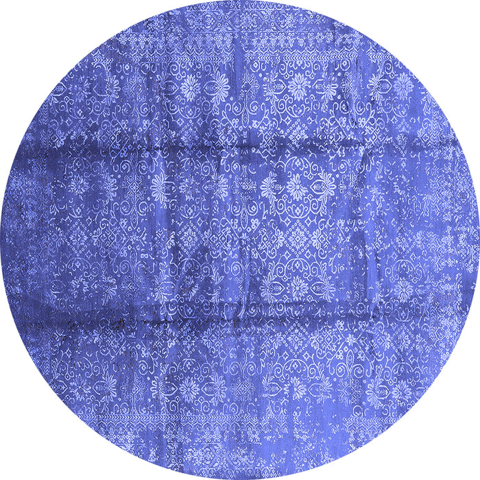 Round Machine Washable Oriental Blue Industrial Rug, wshurb1459blu