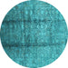 Round Oriental Turquoise Industrial Rug, urb1459turq