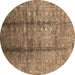 Round Oriental Brown Industrial Rug, urb1459brn