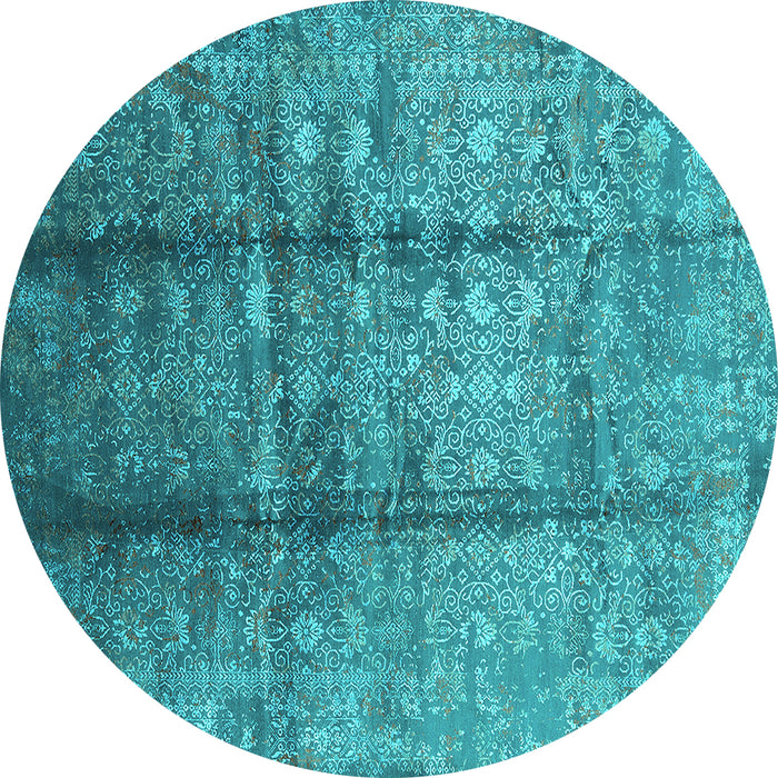 Round Machine Washable Oriental Turquoise Industrial Area Rugs, wshurb1459turq