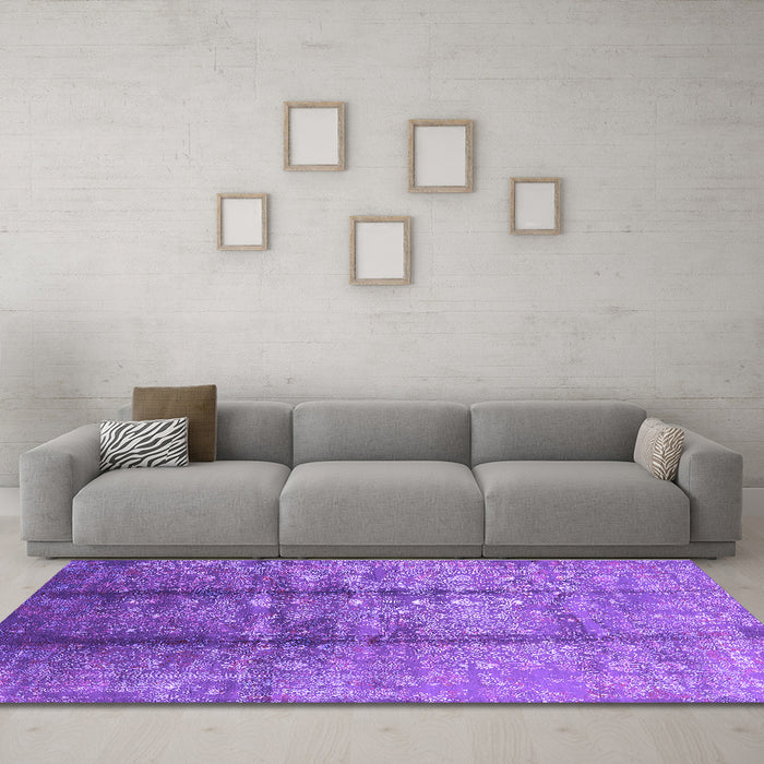 Machine Washable Oriental Purple Industrial Area Rugs in a Living Room, wshurb1459pur