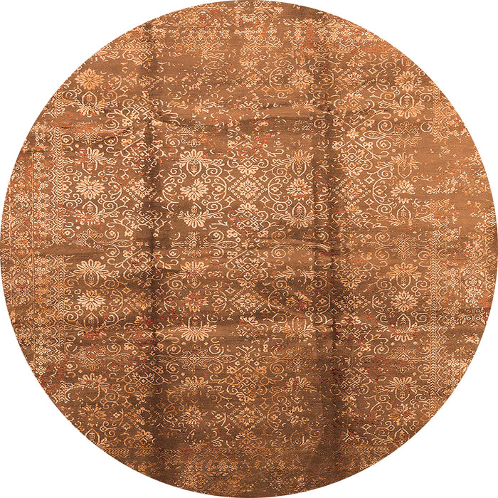 Round Machine Washable Oriental Orange Industrial Area Rugs, wshurb1459org