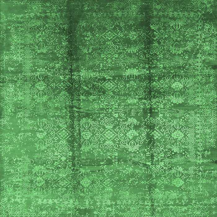 Square Machine Washable Oriental Emerald Green Industrial Area Rugs, wshurb1459emgrn